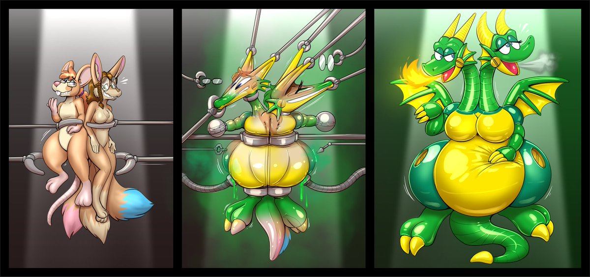 Redflare500's tweet photo. Its a double dragon duo TF for Krysto and @DustyError 

Getting squished and transformed together into one big double headed fire breathing toon robo-dragon~ https://t.co/8uj7YH5cd7
