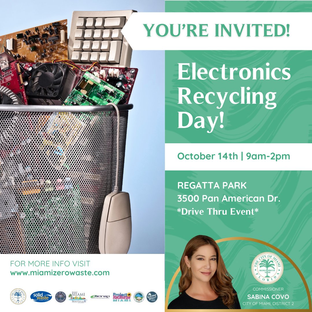 Join us for an electronics recycling day at Regatta Park on Saturday, October 14th from 9am-2pm. Don't miss out on this opportunity to make a difference and declutter your home!♻️