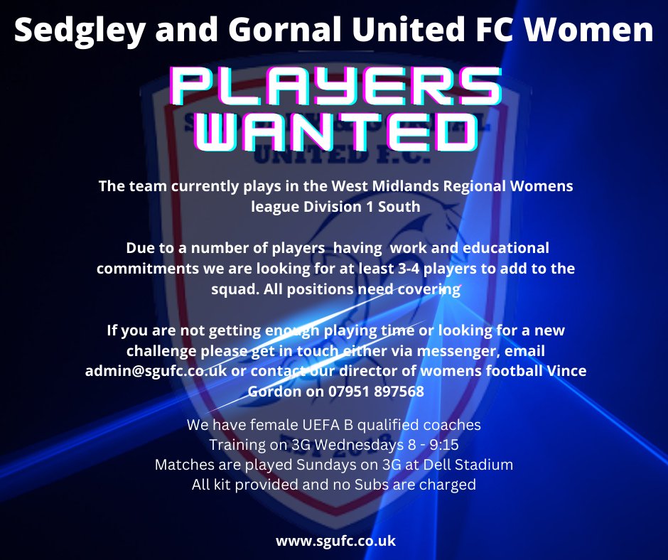 Looking for a number of players in all positions including goal keeper to bolster the playing squad.
Get in touch if you are available or looking for a move