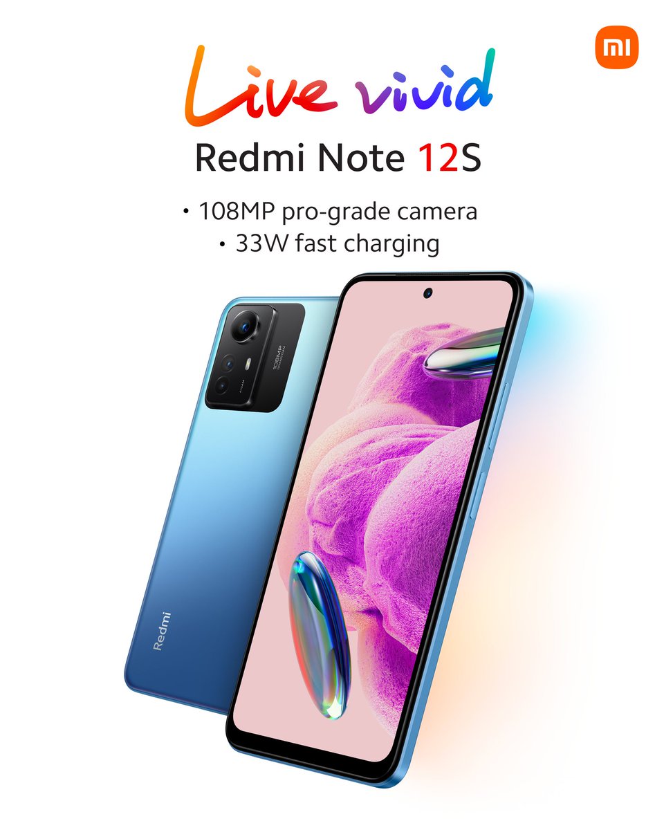 Xiaomi_Kenya's tweet image. #LiveVivid with the #RedmiNote12S, showcasing:

✅ A pro-grade 108MP main camera
✅ A stunning 90Hz FHD+ AMOLED DotDisplay
✅ Lightning-fast 33W charging

 Upgrade your smartphone experience today!
#RedmiNote12Series