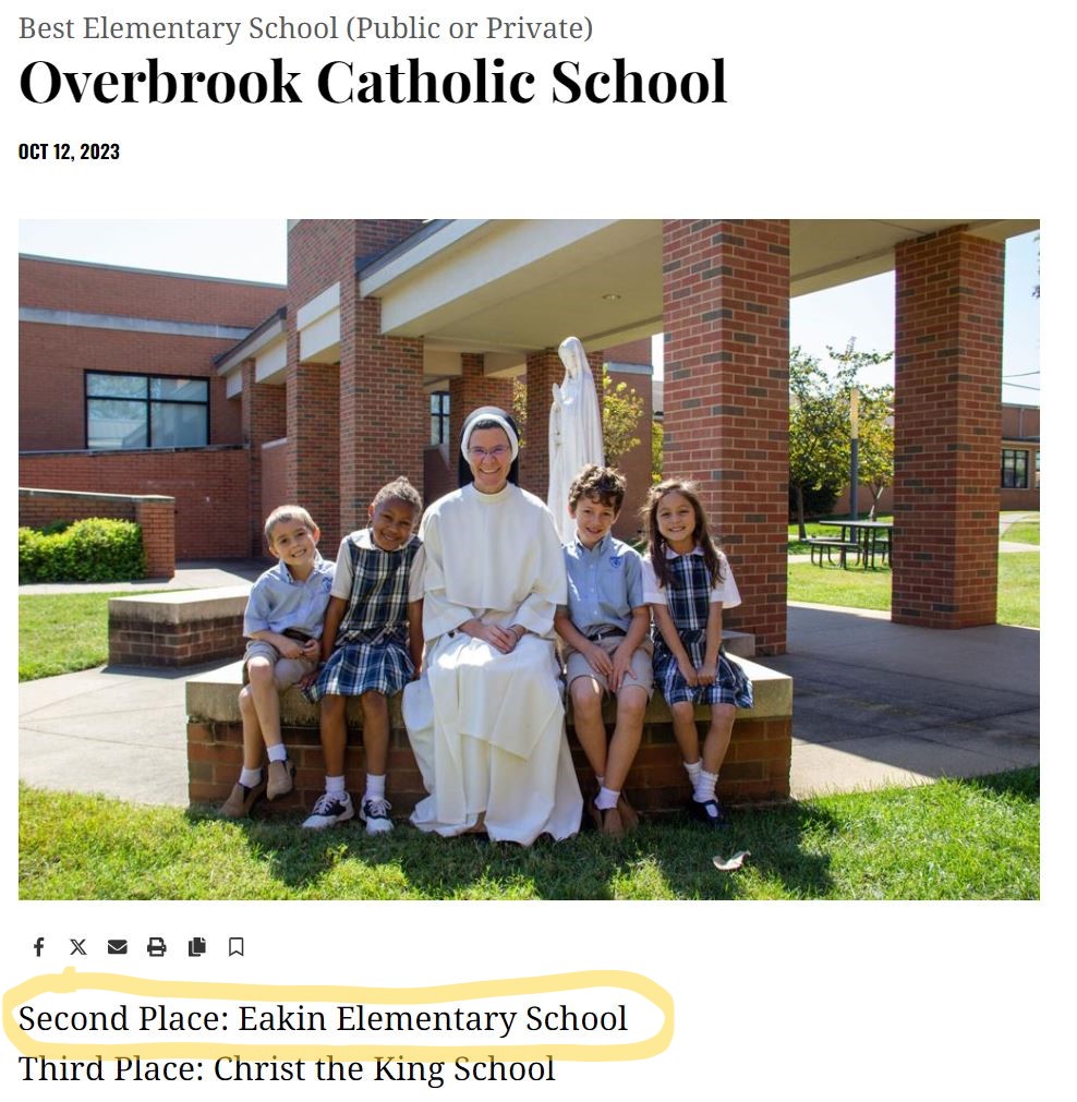 We're incredibly proud of our 2nd place finish in the 2023 @nashvillescene Best of Nashville! Congratulations to @overbrookcatholic and @cks_nashville for their recognition, too!

#EakinProud