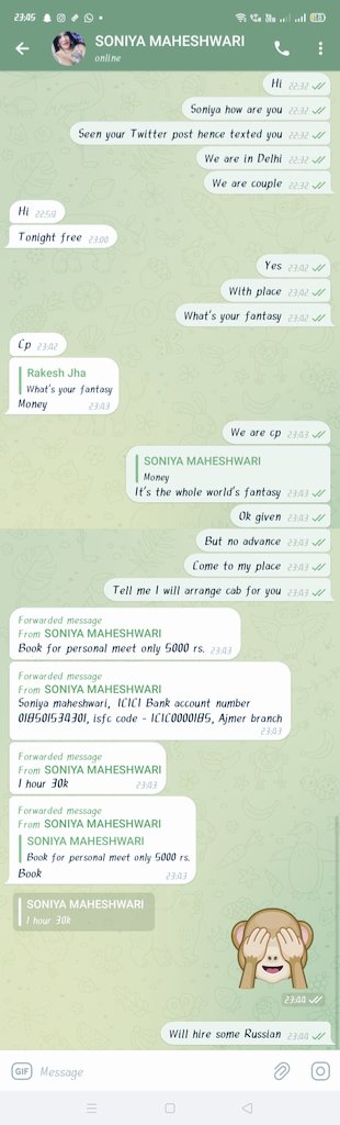 Soniya maheshwari c grade actress trolled, check the chat she charges 5000 for personal meet in that amount any one hire a good Russian and for 1 hr she is charging 30k, who will pay in 30k we can arrange 24hrs threesome meeting guys what's your opinion comment fast