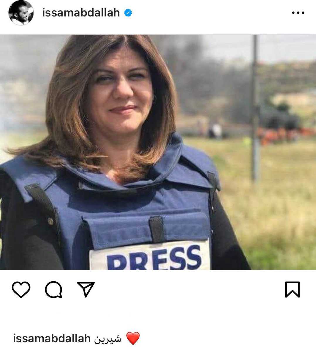 Sarphirraa's tweet photo. Journalist Issam Abddalah’s last Instagram post (p1) was of Shireen Abu Akleh (p2,3), fellow journalist also killed in an #Israeli strike in #Lebanon (p4). #Issam & #Shireen posted images hour before they were targeted. #IsraelFightsBack #IsraelPalestineConflict #IsraelTerrorism https://t.co/44MBFswJVv