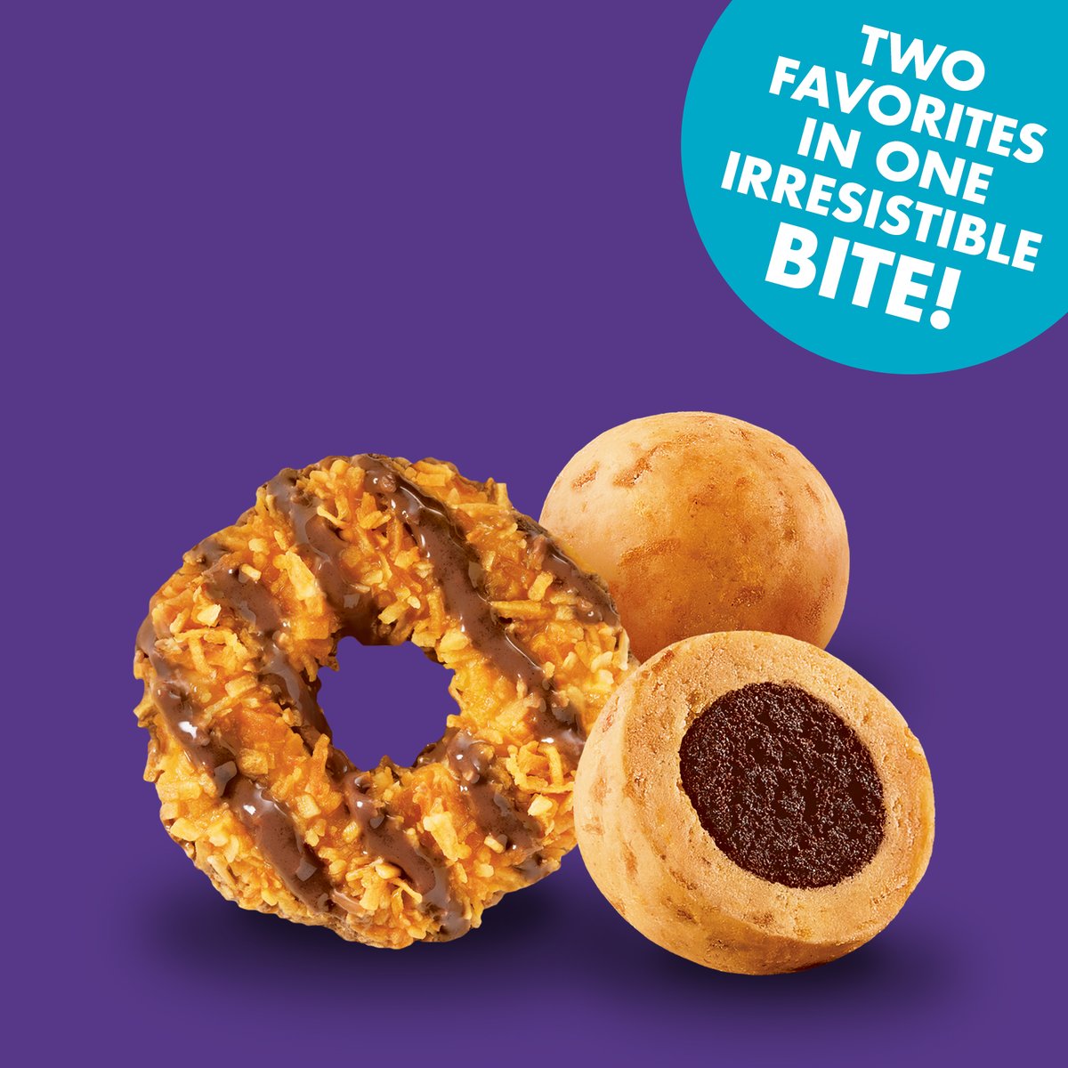 Inspired by the Girl Scout Coconut Caramel cookie, this bite features a chocolatey cookie center encased in a velvety SKIPPY® peanut butter coating. This bite is perfectly flavored with notes of toasted coconut and caramel and finished with real toasted coconut flakes.