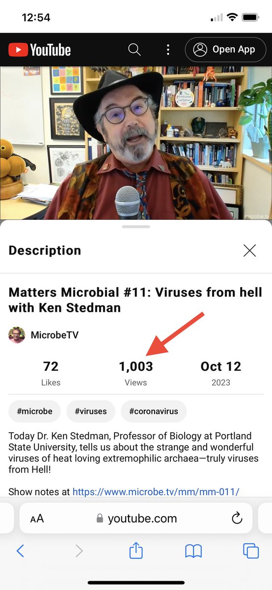 Wow! >1000 views after less than 24 hours! Was it due to the word “virus”? Or Dr. Stedman’s enthusiasm? I hope to keep it up, regardless ! #MicrobeTV @univpugetsound @ASMicrobiology