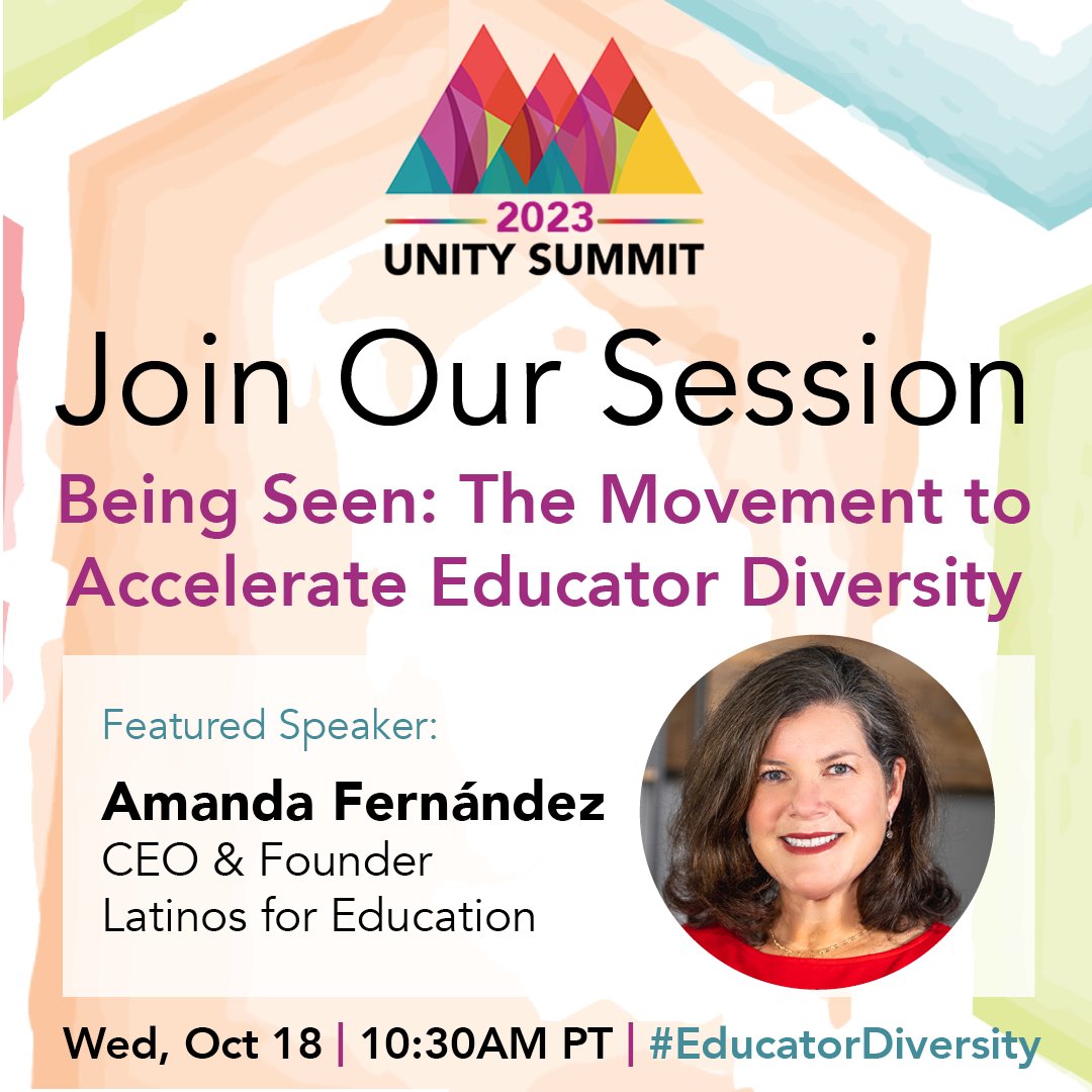 Latinos4Ed's tweet image. Join our Founder and CEO, @AmanFernan24 and our distinguished panel at the #2023UnitySummit!

During our session “Being Seen: The Movement to Accelerate Educator Diversity” we will explore innovative efforts to diversify America’s classrooms. #EducatorDiversity #Unite4Equity
