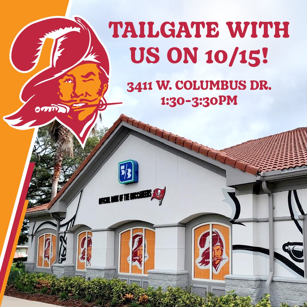 Fifth Third Bank (@fifththird) on Twitter photo Letโs party like itโs 1976! ๐ The first 50 Fifth Third cardholders get exclusive access to our <a href="/Buccaneers/">Tampa Bay Buccaneers</a> tailgate on Sunday. So, grab a friend (each cardholder gets a +1) and join us for music, food, giveaways and more! ๐ถ๐ญ๐ Game ticket not included. #GoBucs Letโs party like itโs 1976! ๐ The first 50 Fifth Third cardholders get exclusive access to our <a href="/Buccaneers/">Tampa Bay Buccaneers</a> tailgate on Sunday. So, grab a friend (each cardholder gets a +1) and join us for music, food, giveaways and more! ๐ถ๐ญ๐ Game ticket not included. #GoBucs