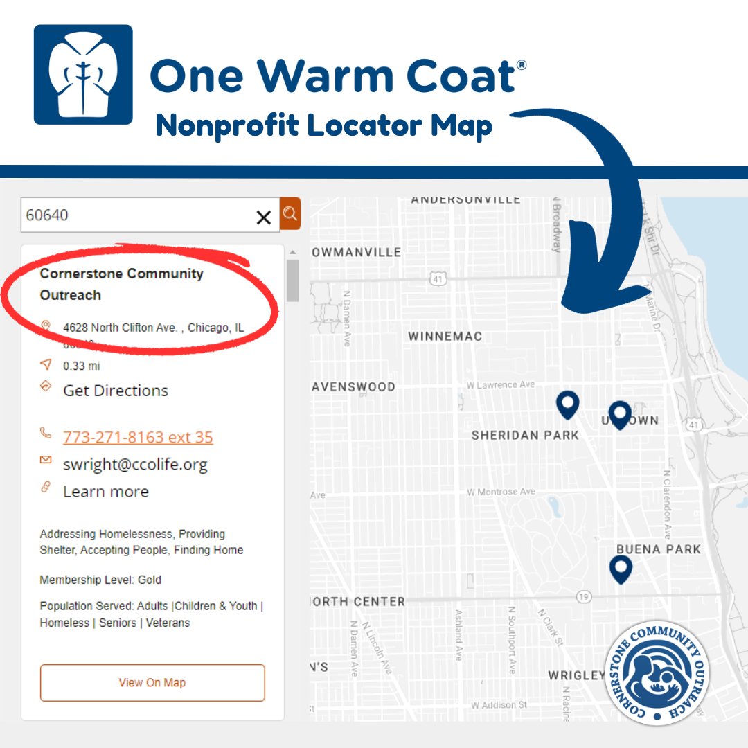 Looking for a place to donate coats near you? Check out the nonprofit locator map tool at onewarmcoat.org/home/ambassado… (or click the link in our bio) to find a drop off location in your area!

#onewarmcoat #sharewarmth #donate #coatdrive #ccolife #chicagononprofit #uptownchicago
