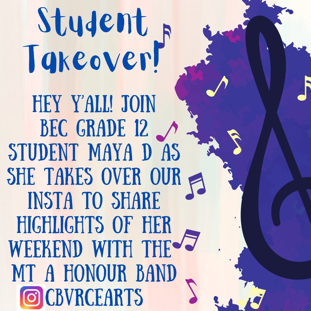 Hey Everyone- pop over to our Instagram for our 1st official Student Takeover! Follow BEC gr 12 student  Maya as she heads to Mount Allison University this weekend for the Mt A honour band.

Have a great weekend Maya!
 #gobears #goband #gomounties