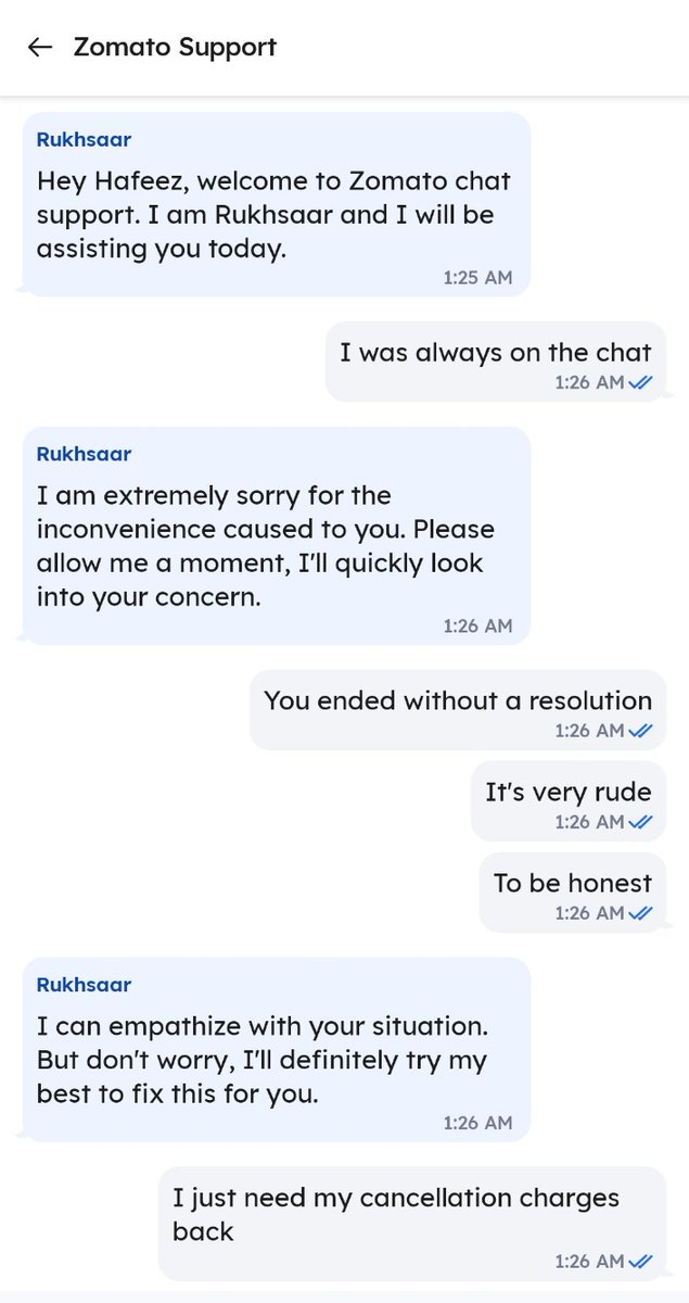 Hafeez0230's tweet photo. @zomato @zomatocare @deepigoyal why does Zomato have to charge customers when there are multiple delays by the restaurant.. my family was waiting for longer than initially promised.. what do I charge Zomato for the same.. moreover the agent closes the chat though I'm vry much thr https://t.co/yr4RlTtWOx