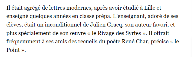 Oui, nous avions les 'hussards noirs de la République'. Nous en avons toujours. L'admirable Dominique Bernard en était un. Cela aurait dû suffire. Nous nous serions volontiers passés d'avoir des héros et des martyrs.