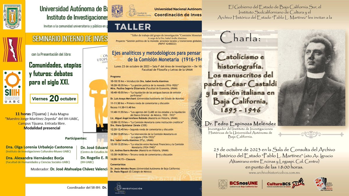 HISTORICAS_UABC's tweet photo. ¡Cordialmente invitados!
La próxima semana no te pierdas las actividades y participaciones del Instituto de Investigaciones Históricas UABC.
Sitito: https://t.co/CPTibT6PIm
#Seminario #Taller #Charla #Eventos #IIHUABC https://t.co/XUdCGDiPoP