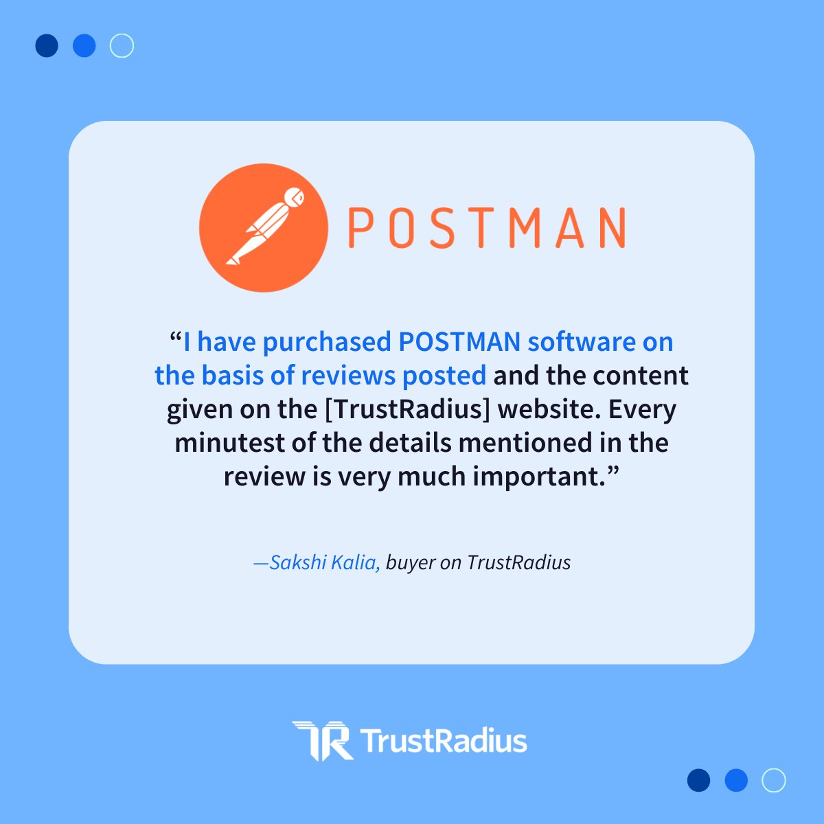 trustradius's tweet image. On @getpostman&apos;s @trustradius product profile page, there are 350 vetted and verified reviews that give buyers specific #UseCases, pros and cons of the product, plus more!

👀 See what users are saying about POSTMAN&apos;s #APIManagement tool: bit.ly/3rTuMl9

#ProveItOrLoseIt