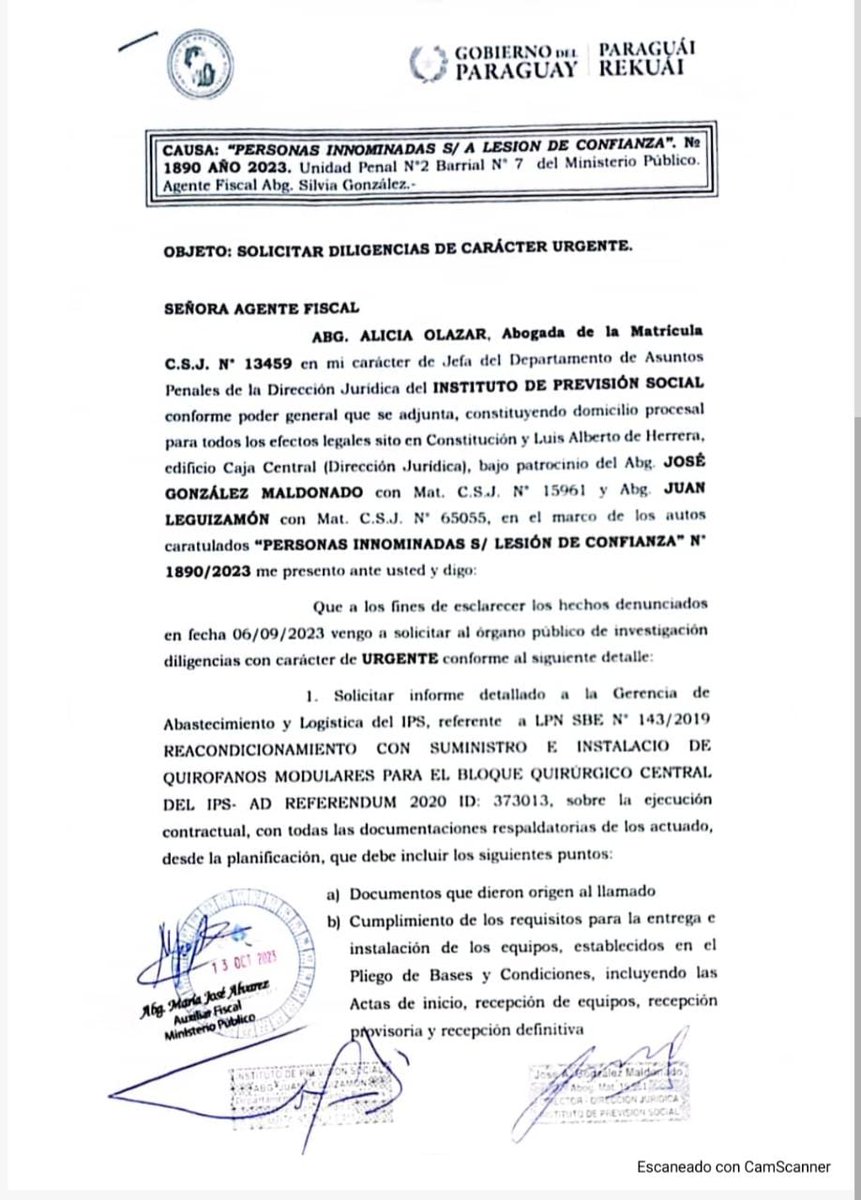 OviedoFidel's tweet photo. Hace dos meses que @IPSParaguay oficializó graves denuncias de supuestas irregularidades en administración anterior y el expediente duerme en el escritorio de la fiscala Silva González, informan https://t.co/y8O4UfVyre