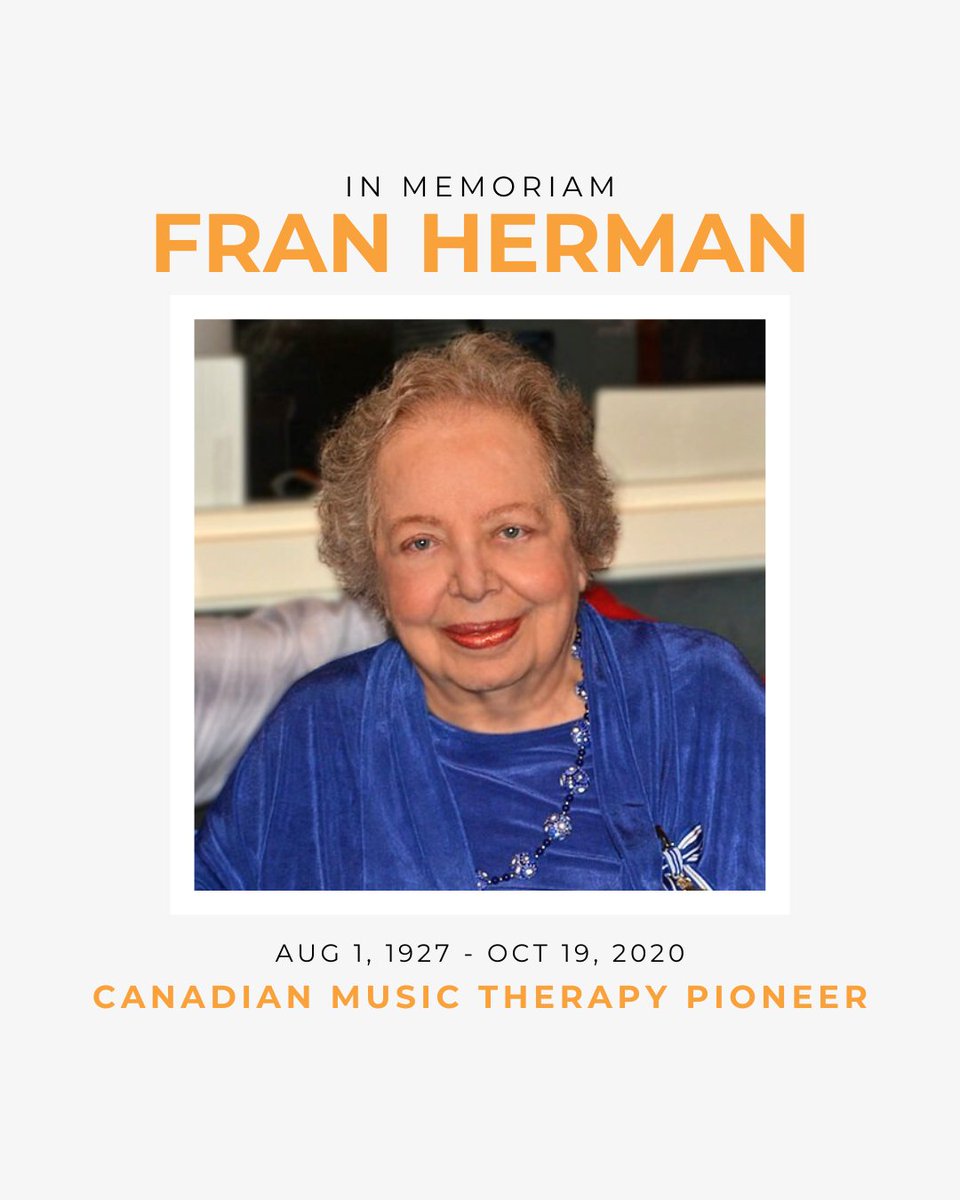 cdnmusictherapy's tweet photo. Today we remember Fran Herman - a Canadian #musictherapy trailblazer, talented musician, innovative #musictherapist, and passionate advocate for children and youth.

Read more about Fran: https://t.co/jSVdVyIIwK

Donate to the Fran Herman Memorial Fund: https://t.co/TnJTKeu7tD https://t.co/wvLk4U1BzU
