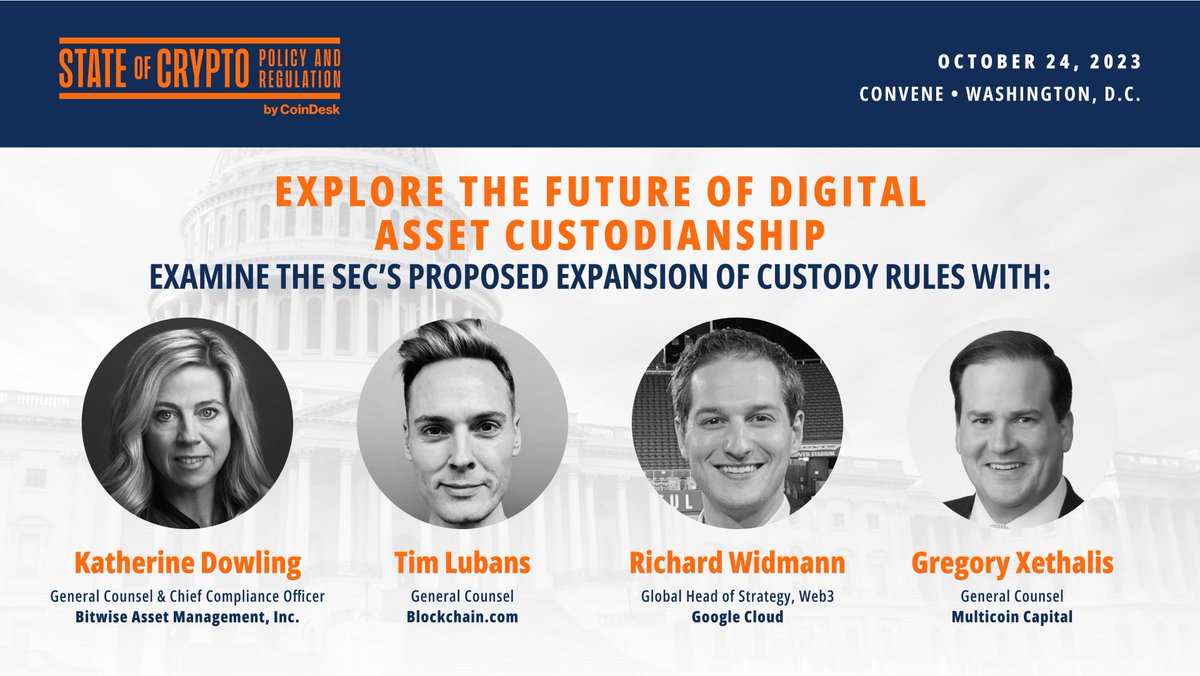 FTX. Blockfi. Celsius. What do these collapses mean for the future of  digital asset custodianship? Join us at #StateofCrypto2023 where experts  like @kbdow, Tim Lubans, @richjwidmann and @xethalis will help us make