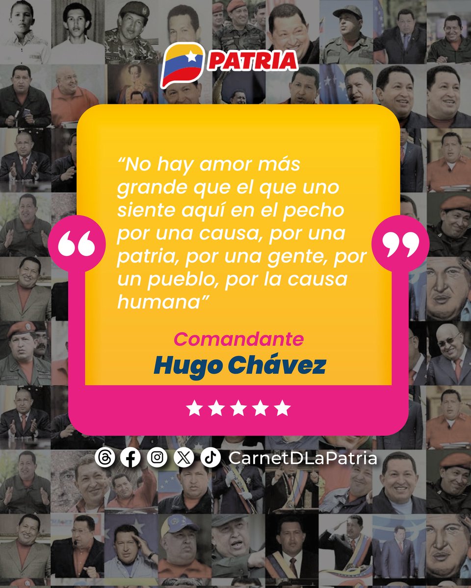 CarnetDLaPatria's tweet photo. #LoDijoChávez: "No hay amor más grande que el que uno siente por una causa, por una Patria". Con el #SistemaPatria, seguimos en batalla por la Felicidad Social del Pueblo.

#VenezuelaEsVinotinto #13Oct https://t.co/PiFk2Q3DKY