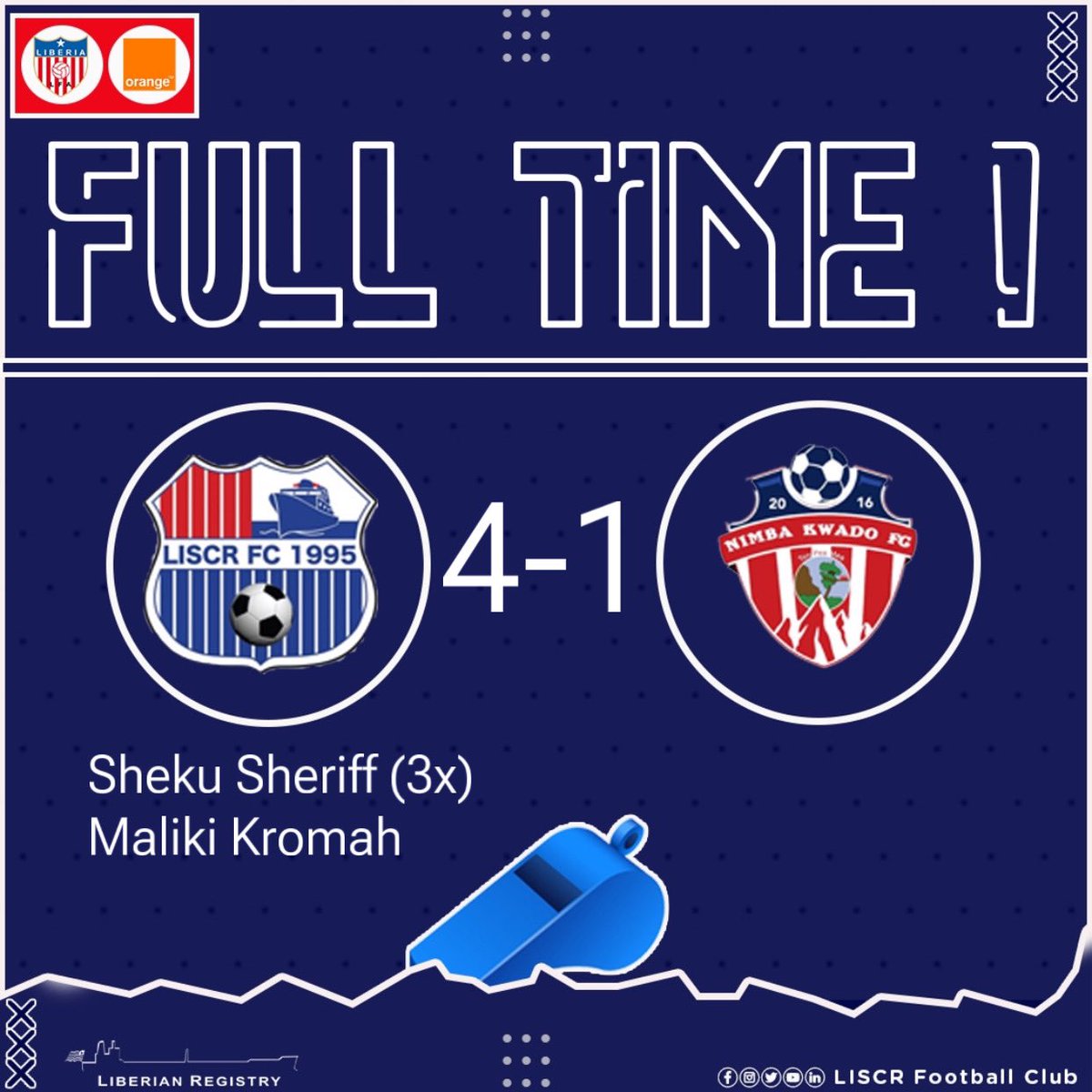 The three points are secured at home against Nimba Kwado. Sheku Sheriff’s hat trick and a goal from Maliki Kromah secured the win! #ThisIsLiscrFC!