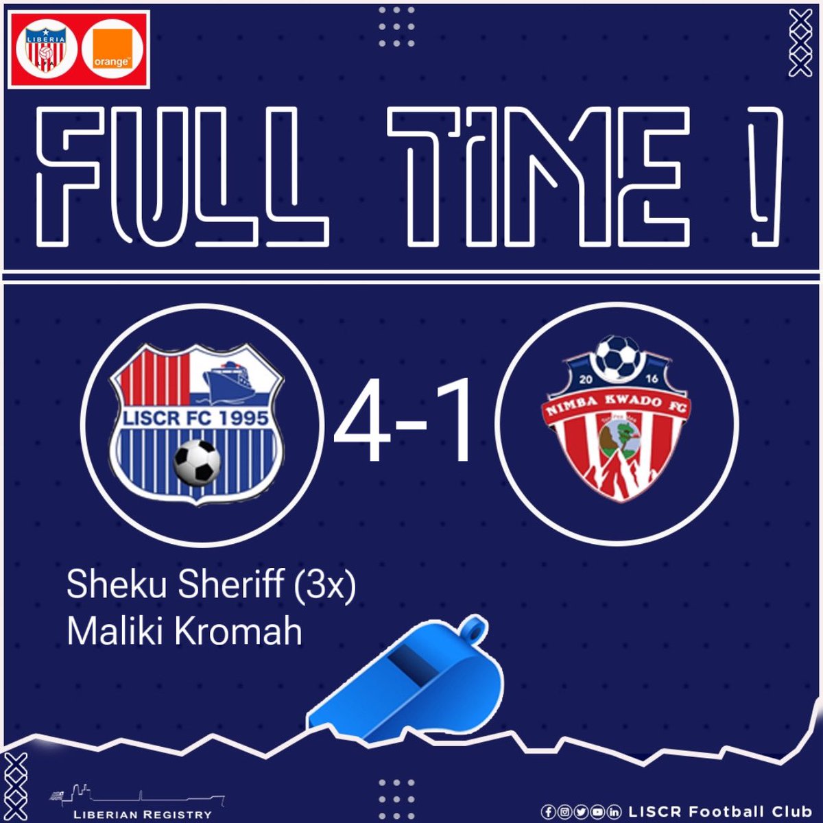 liscrfc1995's tweet photo. The three points are secured at home against Nimba Kwado. Sheku Sheriff’s hat trick and a goal from Maliki Kromah secured the win! #ThisIsLiscrFC! https://t.co/FY9CAgRfm3