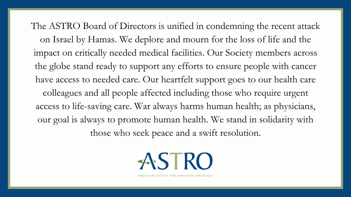 ASTRO’s statement in support of patients and communities affected by the conflict in Israel:
