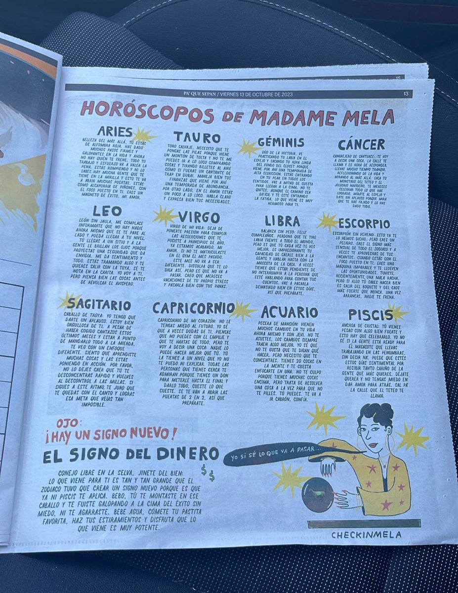 melapabon's tweet photo. Horóscopos de Madame Mela en el periódico “Pa’ Que Sepan” de @sanbenito https://t.co/UlCl8VDCjj
