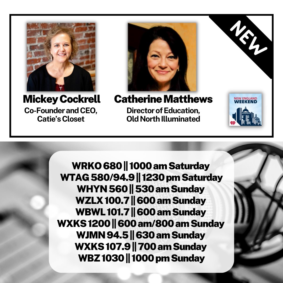 WBZNEWeekend's tweet image. New episode!
- Mickey Cockrell @Caties_Closet talks with @NicholeDWBZ about their acute need for resources for their SOS Urgent Response Program
- Catherine Matthews @OldNorth1723 has details about their recent crypt restoration project

Listen live or on podcast 10/13 at 10 am!