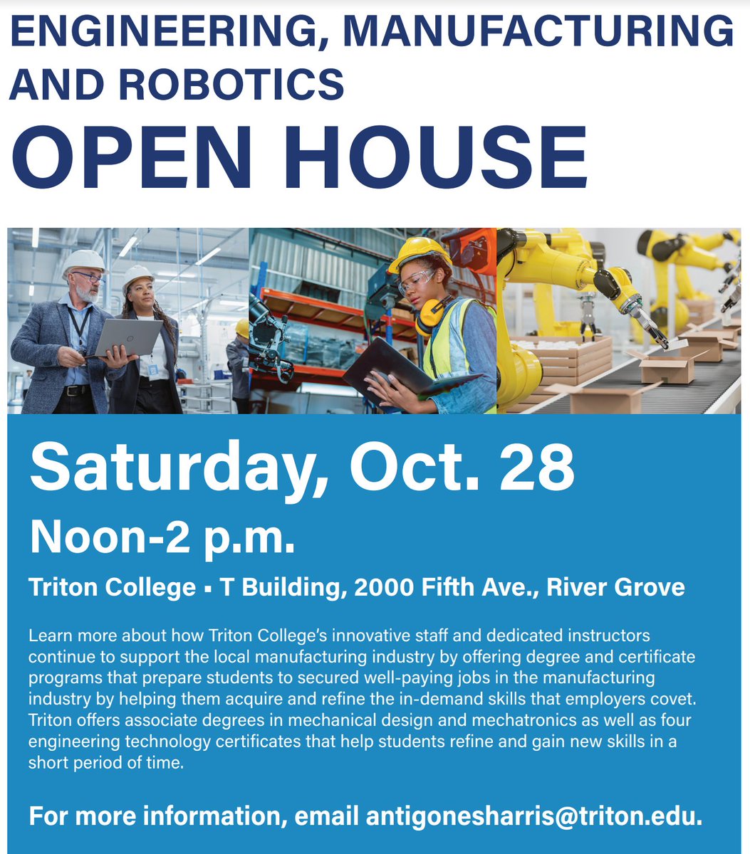 Interested in Engineering, manufacturing, or Robotics? Consider attending the @tritoncollege Open House on Saturday, October 28th! #leydenpride