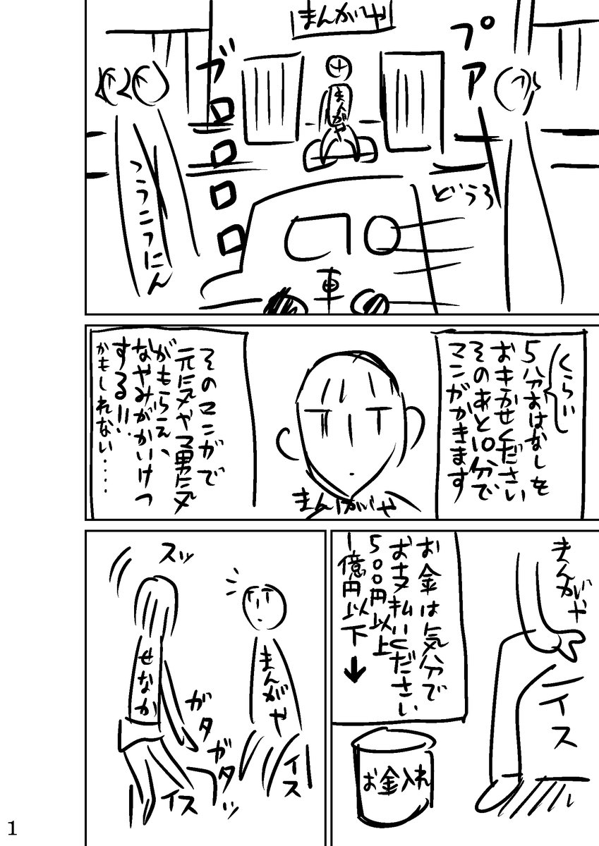 短編漫画描きました。(ネーム)
  タイトル:オレは まんがやでい
 全15ページ。 
 1/5 