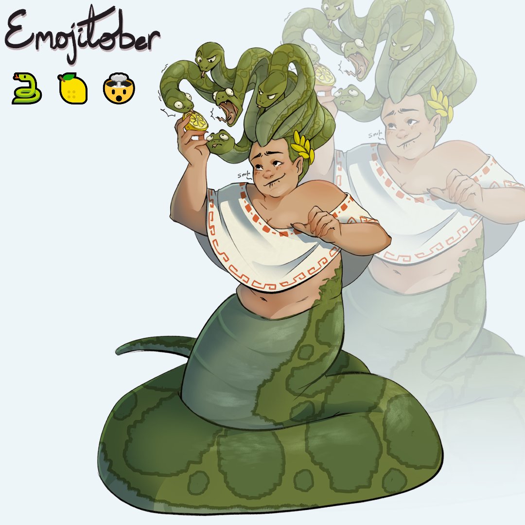 Demvris's tweet photo. prompt 3 for #emojitober2023 !
I feel like I'm starting a theme with these prompt designs, no snakes were harmed in the lemon-ing https://t.co/Ty02foNBEU