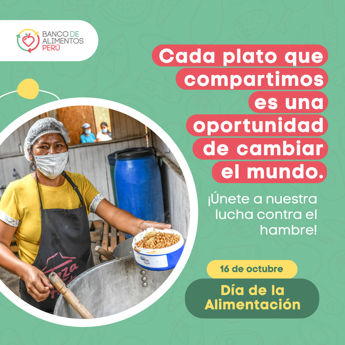 La comida no solo nutre cuerpos, sino también
esperanzas.💚
Celebremos el #DíaDeLaAlimentación con un
compromiso renovado para acabar con el hambre.
¡Tu apoyo importa!🍽️💪
📱Yapea al 960302185