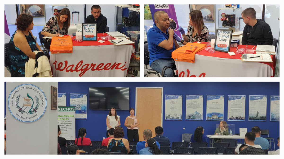 ConsGuateMiami's tweet image. En el @ConsGuateMiami se realizó jornada de vacunación contra la influencia y COVID en el marco del #MesDeLaSaludDeLasAmericas, con el apoyo de Farmacias @Walgreens y la Fundación  @FIDEC_US, quienes además, ofrecieron charlas sobre la importancia de la inmunización #AquiParaTi