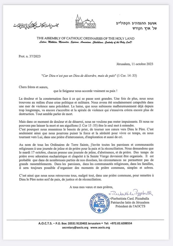 Eveque27's tweet photo. Face aux massacres perpétrés en Terre Sainte, j'invite les catholiques du diocèse d'Evreux à prier et à jeûner pour la justice et la paix. Nous plaçons  notre espérance en Dieu. Il est Vie et Amour. Lui seul peut arracher du cœur de l'homme la barbarie, la violence et la haine. https://t.co/NHAaV2grcT