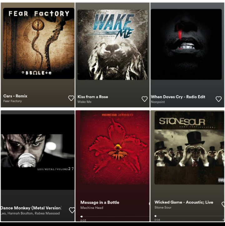 Outside_Tribe's tweet photo. I love metal covers of non metal songs
some of my favorites ♥️🤘 #fearfactory #wakeme #nonpoint #leomusic #machinehead #stonesour https://t.co/KKtjVlVtOh