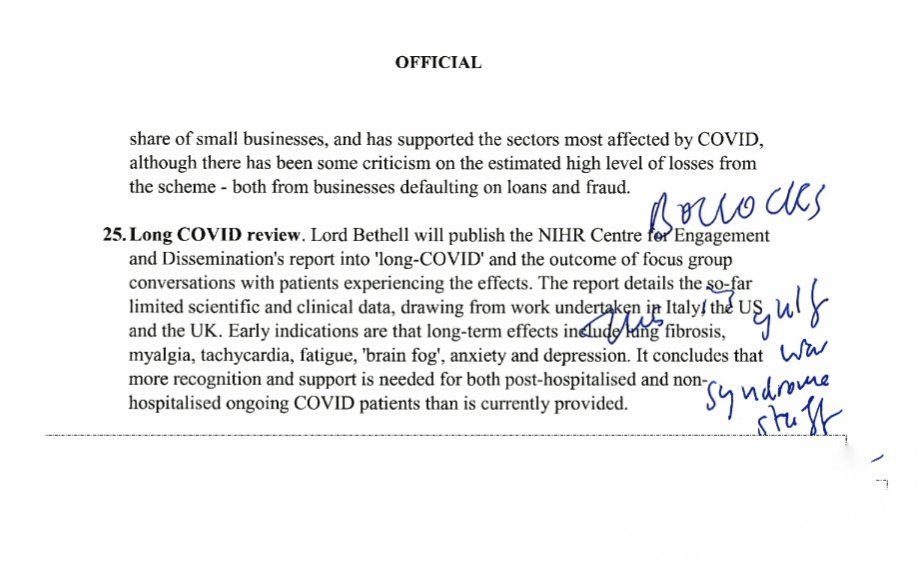 carolvorders's tweet image. #CovidInquiry 

The document about Long Covid on which Boris Johnson scrawled "Bollocks" ⏬️

Along with his disparaging remark about Gulf War Syndrome  

How many people have died or suffered as a consequence?
