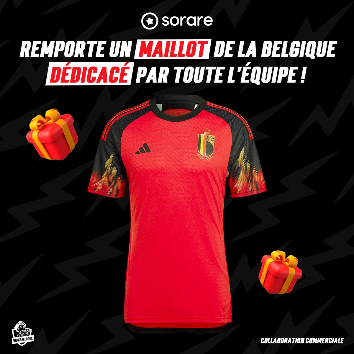 Footballogue's tweet photo. ON VOUS RÉGALE 🎁

🔄 Partage + Follow @Sorare pour tenter de remporter le maillot de la Belgique, dédicacé par TOUS les joueurs belges qui ont participé à la Coupe du Monde 2022 ! 🇧🇪

Évidemment Eden Hazard a dédicacé le maillot... https://t.co/0B8FlSyehE