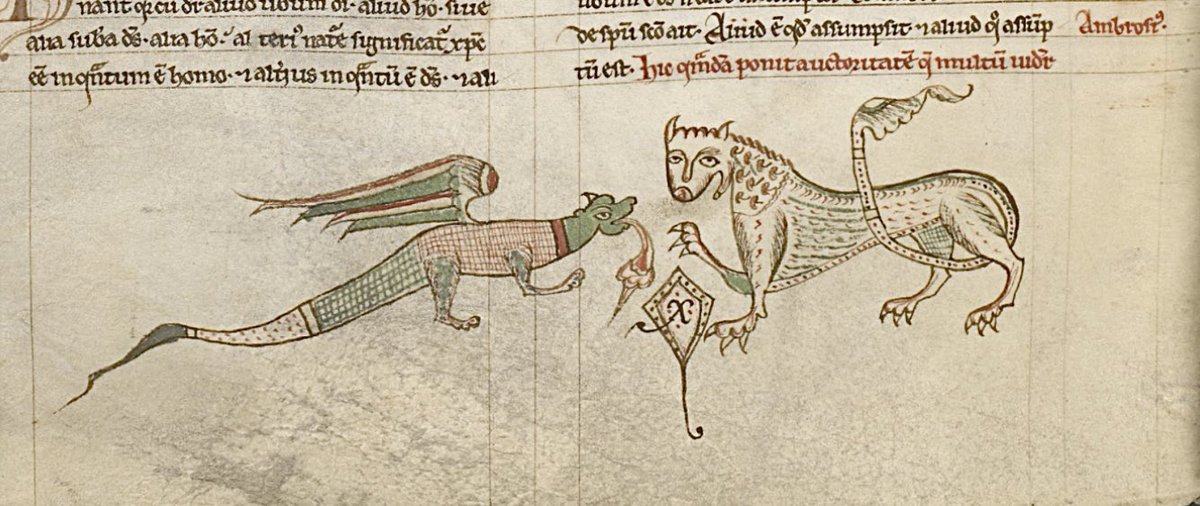 Dragon and lion in the lower margin

BL Yates Thompson MS 17; Peter Lombard, Sententiae; 4th quarter of the 12th century; Neuvelle-lès-la-Charité, France; f.80v <a href="/BLMedieval/">Medieval Manuscripts</a>