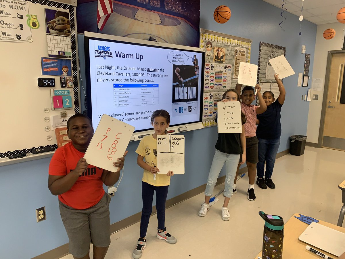 MrsLopezMagic's tweet photo. Celebrating last night’s @OrlandoMagic win! Students used the points scored by the starting five to identify prime and composite numbers 😁 @K5MathOCPS @Stonewyck_OCPS @OCPSnews #MagicTogether #StonewyckStrong #GryphonNation #KeepThemMotivated #WhyITeach https://t.co/xUBnXlZm1j