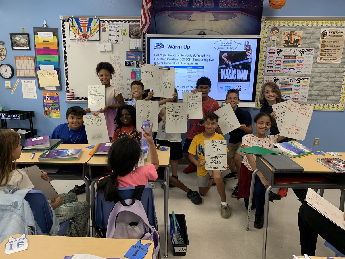 MrsLopezMagic's tweet photo. Celebrating last night’s @OrlandoMagic win! Students used the points scored by the starting five to identify prime and composite numbers 😁 @K5MathOCPS @Stonewyck_OCPS @OCPSnews #MagicTogether #StonewyckStrong #GryphonNation #KeepThemMotivated #WhyITeach https://t.co/xUBnXlZm1j