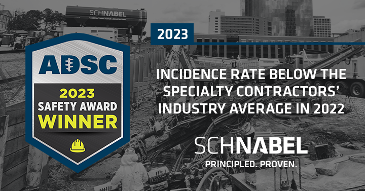 SchnabelGeo's tweet photo. 🎉Schnabel has been awarded the 2023 @ADSC_IAFD  Safety Award for maintaining an incidence rate below the specialty contractors industry rate in 2022! 

🏅🏅🏅This is the third year in a row that Schnabel has won this award!

#SafetyFirst #ADSCSafetyAward #PrincipledProven https://t.co/dkuULErPti