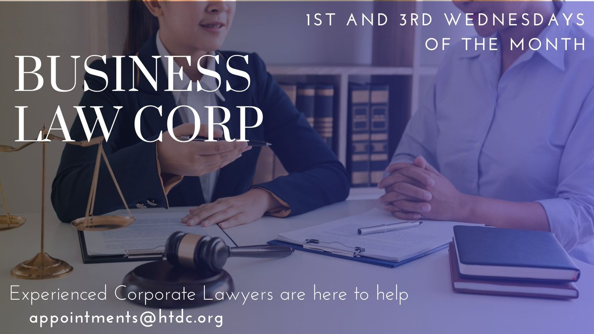 Get free legal insights for your business! HTDC's Business Law Corp offers 30-minute sessions with experienced corporate lawyers. Cover entity choice, governance, and more.

Sign up at htdc.org/legal. 

#HTDC #LegalGuidance #BusinessSupport