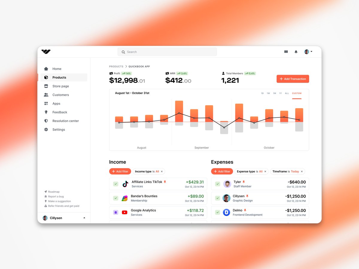 Working with @Delmo_dev on a special project. A new @WhopIO app, focusing on income and expense metrics for businesses. 💸 Stay tuned!