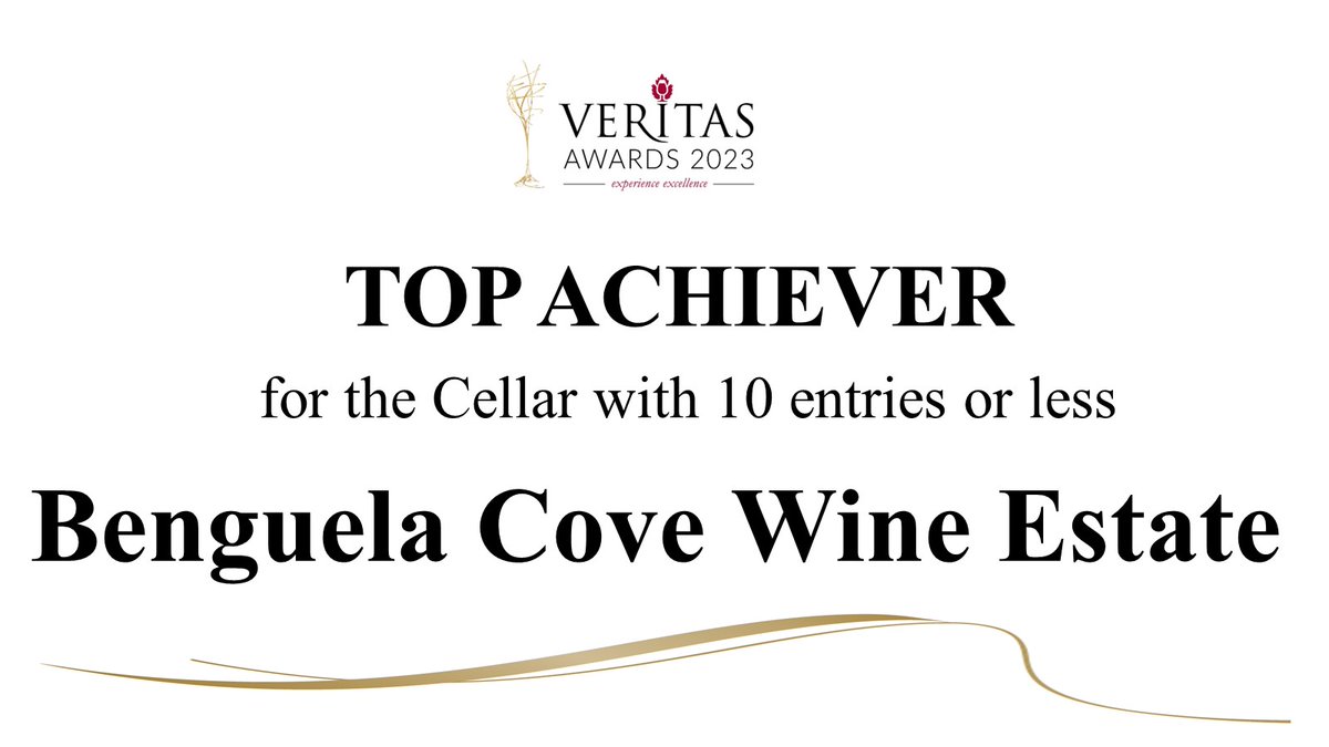 2023 #VeritasAwards #VeritasTopPerformer for 10 wines or less entered goes to @BenguelaCove – congratulations to winemakers Johann Fourie & Michelle Waldeck (Junior Winemaker) and the team! #VeritasWineAwards #ExperienceExcellence