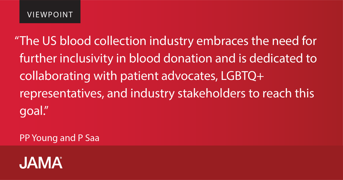 Viewpoint: the vicissitudes of establishing fair and equitable blood donation policies based on research and improved serological testing and promotion of expanding the pool of potential donors. #AABB23 ja.ma/3ZSvOu9