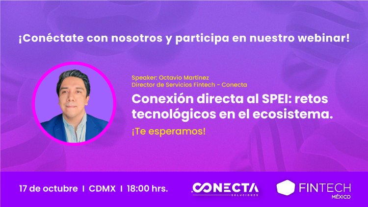 fintechmx's tweet photo. Webinar 📚💻 “Conexión directa al SPEI: retos tecnológicos en el ecosistema”. Acompáñanos este 17 de octubre a las 6pm (CDMX).
Presentado por #ConectaMX y #FintechMéxico
Haz clic y regístrate 👉 https://t.co/qKfh8JMJh4 https://t.co/6KKzV6IAv1