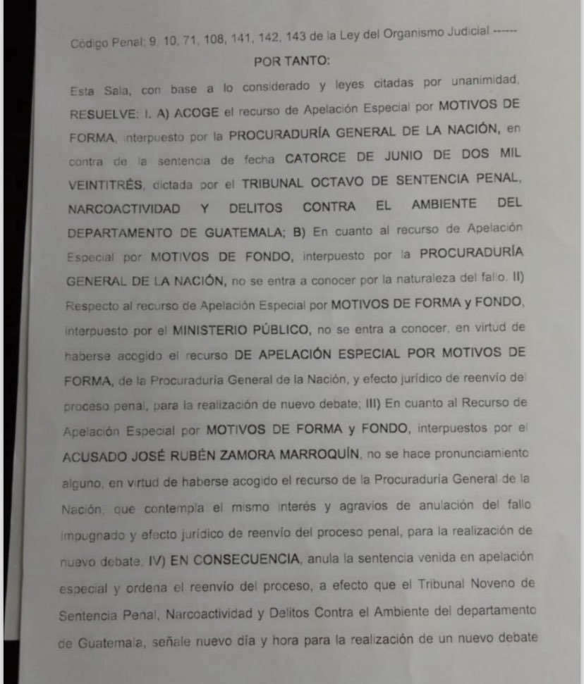 #URGENTE 🚨 La Sala Segunda de Apelaciones anula condena impuesta por lavado de dinero contra el periodista Jose Rubén Zamora y ordena repetir el juicio contra el fundador y director de elPeriódico.

📸 Emmanuel Andrés