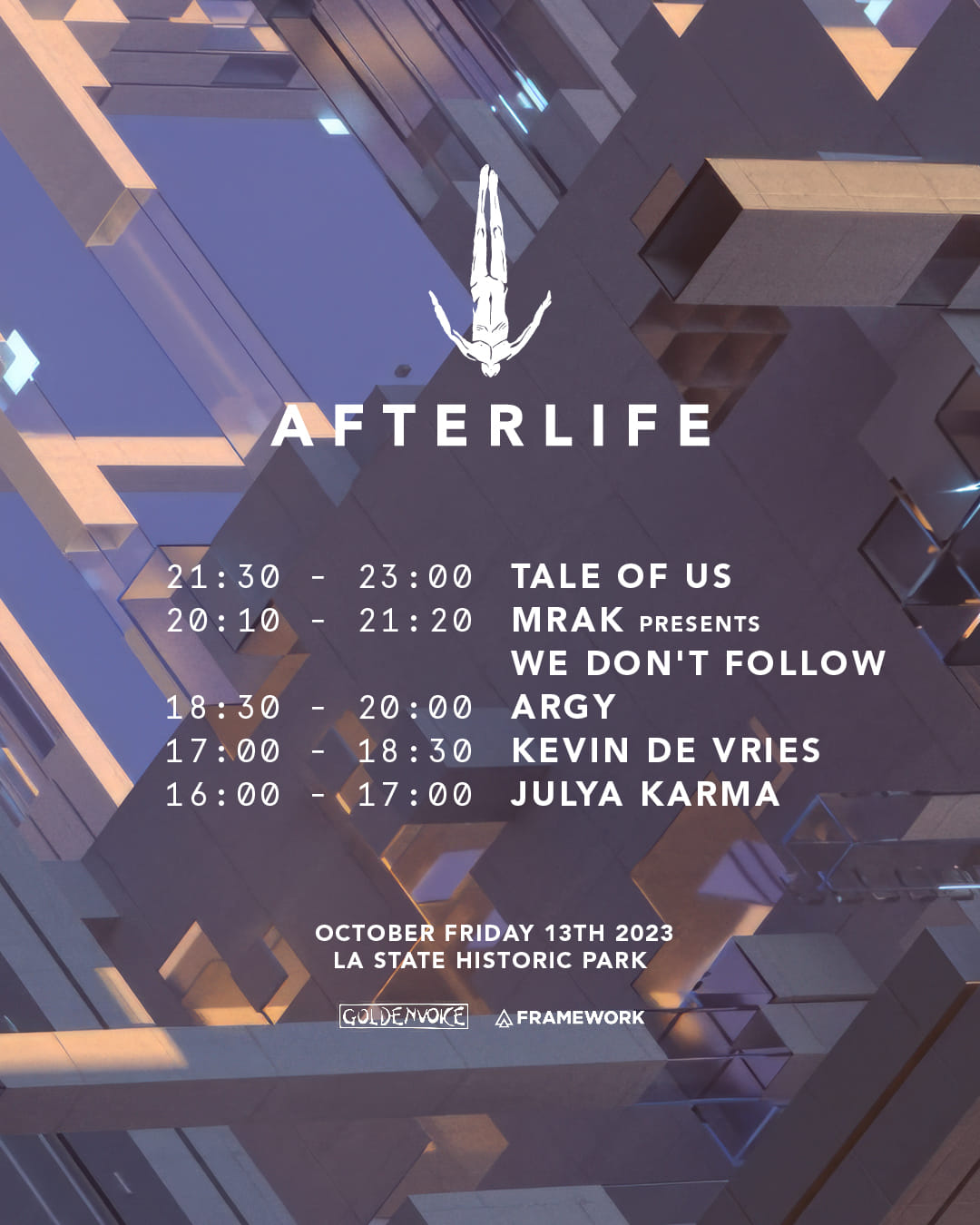 GDE on X: 🚨 HEADS UP - Set Times for AFTERLIFE Los Angeles Friday are  here 3:30PM - Doors 4PM - Julya Karma 5PM - 6:30PM - Keven De Vries 6:30PM 