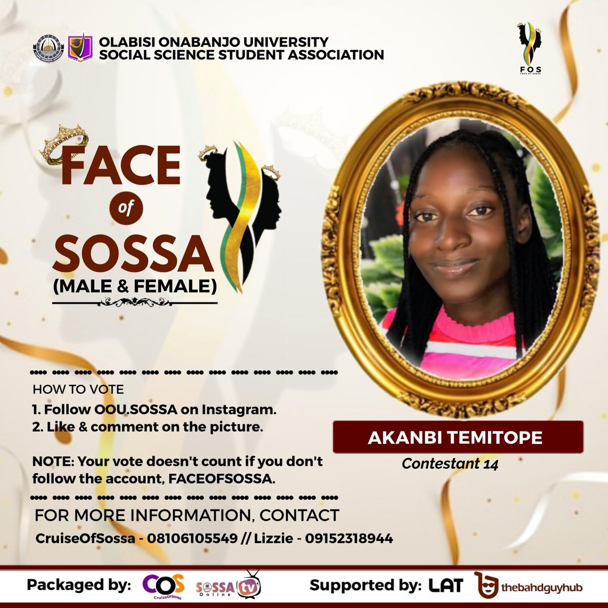 OOUSOSSA's tweet photo. FACE OF SOSSA 3.0

GUESS WHO WILL BE THE NEXT QUEEN AND KING OF SOSSA? ❤😎 https://t.co/rPj4nlegSR