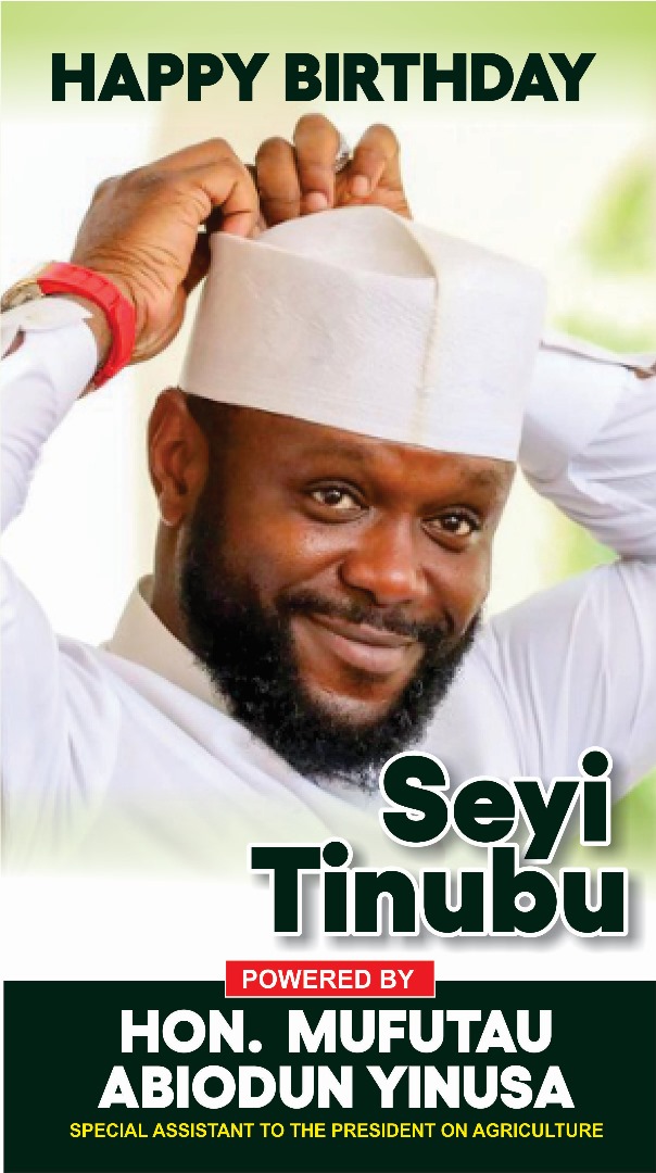 2023Beyond's tweet photo. Happy Birthday to You my intelligent and hardworking Seyi Tinubu (ST).

I wish you long life and peace of mind in good health.

Cheers to the new year with much Love🍾🥂.

-Hon. Abiodun Yinusa
SA to President on Agriculture https://t.co/s4gC54Rtgb