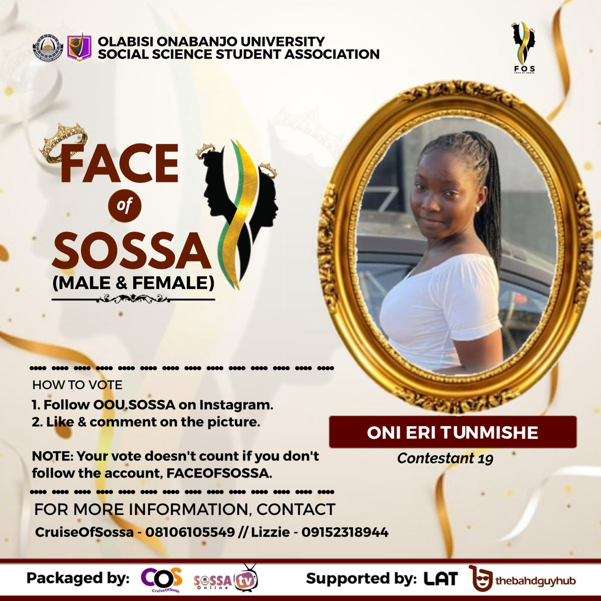 OOUSOSSA's tweet photo. FACE OF SOSSA 3.0

GUESS WHO WILL BE THE NEXT QUEEN AND KING OF SOSSA? ❤😎 https://t.co/jYc2rgOHGk