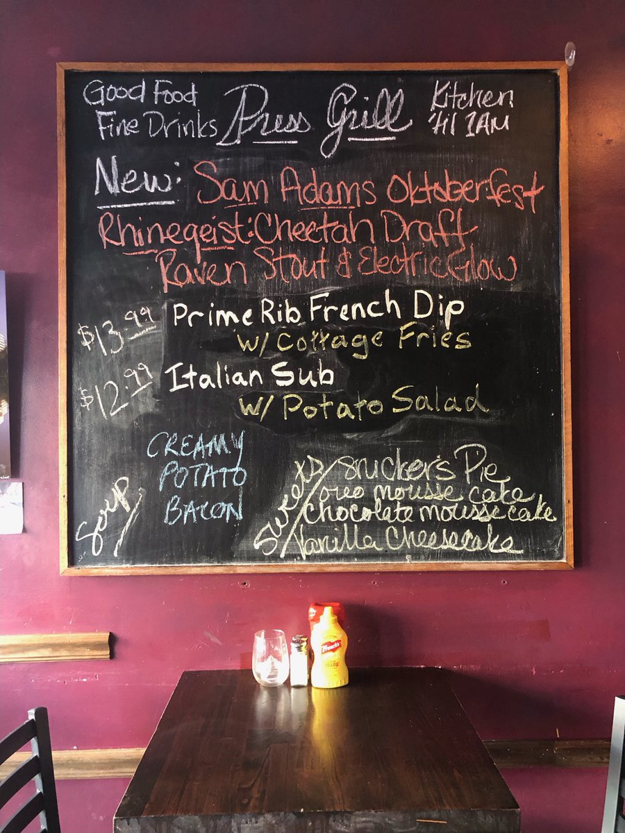 pressgrill's tweet photo. Triskaidekaphobic..? Afraid to leave the house today..? Well, it’s FRENCH DIP FRIDAY, and our kitchen serves 'til 1 am nightly, so squeeze us in after midnight. Technically, that’ll be the 14th. Drop by, or call 298-1014 for carryout..! https://t.co/E9R7P3HjiE
